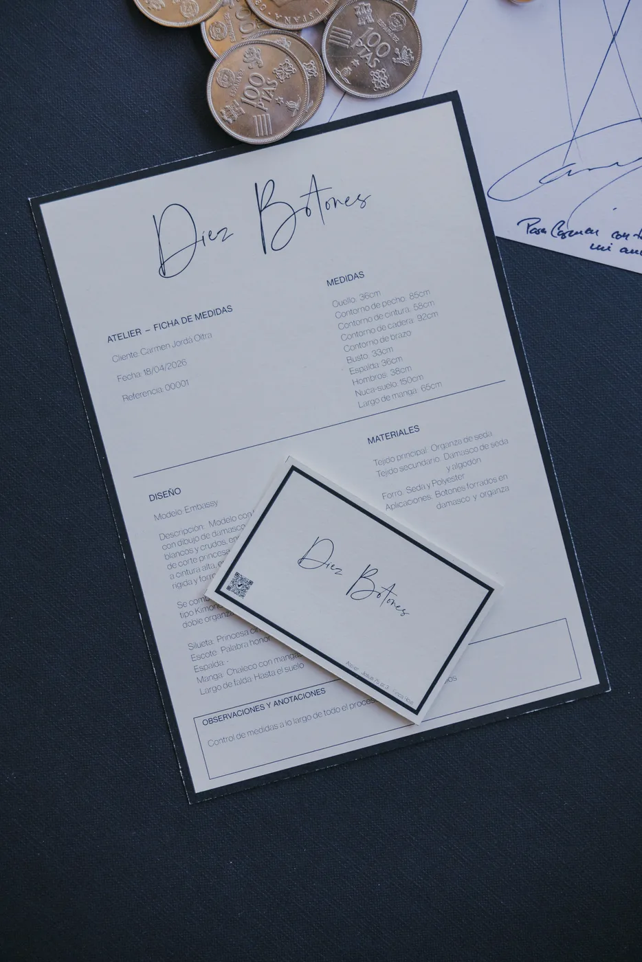 Ficha de confección del atelier con la tarjeta de Diez Botones