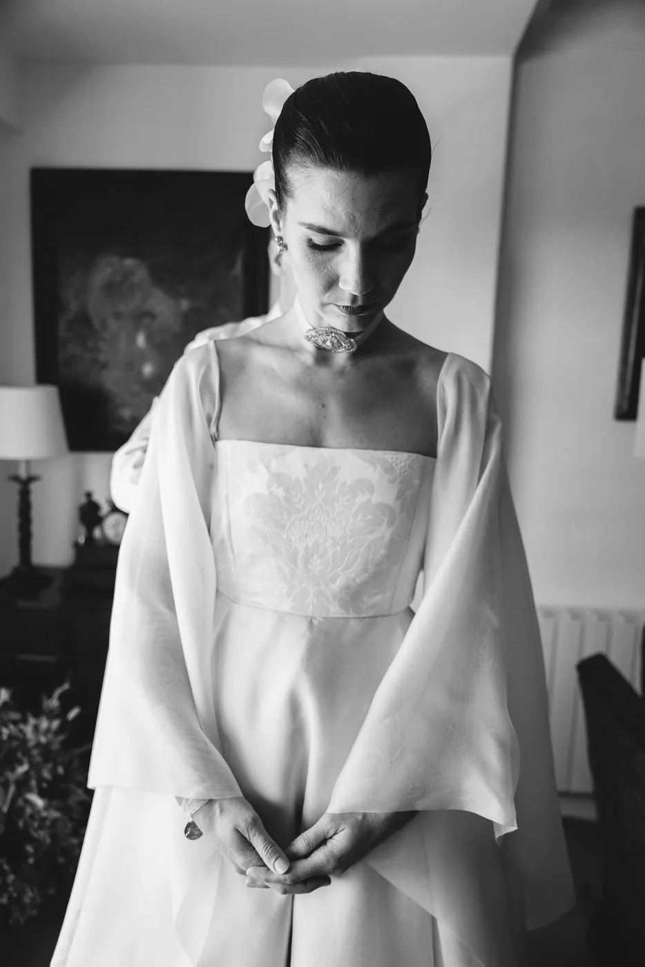 Retrato en blanco y negro de la novia